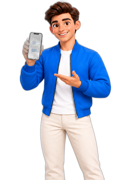 SocialNova Charakter, Pose: mit Smartphone